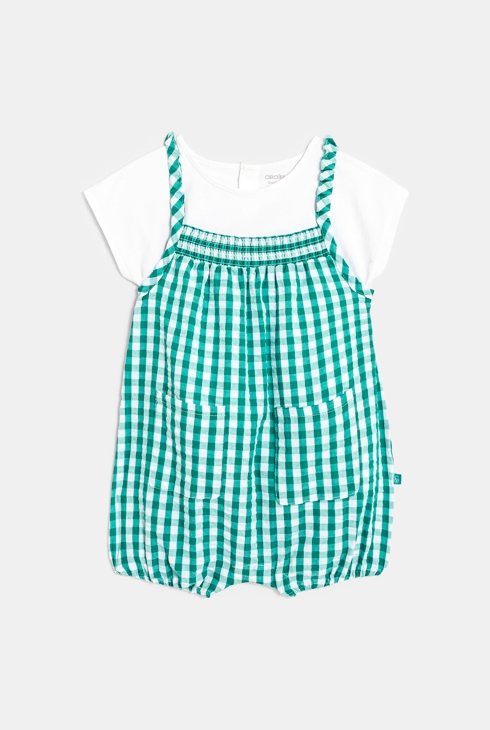 Salopette en vichy et tee-shirt uni verte bébé fille