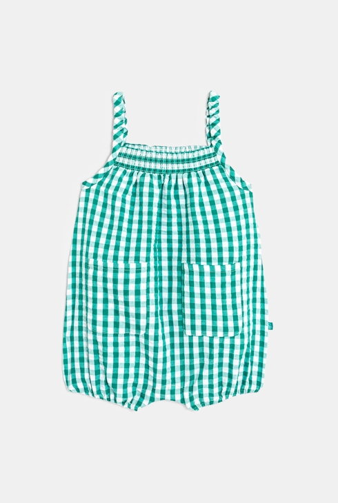 Latzhose mit Vichy-Karos und einfarbiges T-Shirt Grün Baby Mädchen 2