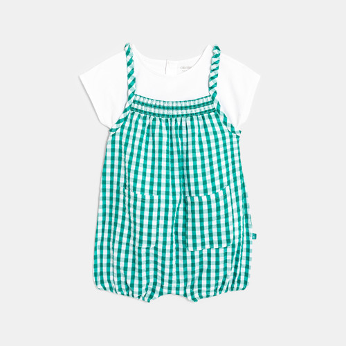 Salopette En Vichy Et Tee-shirt Uni Verte Bébé Fille - Carreaux Vert - 6M - OBAIBI