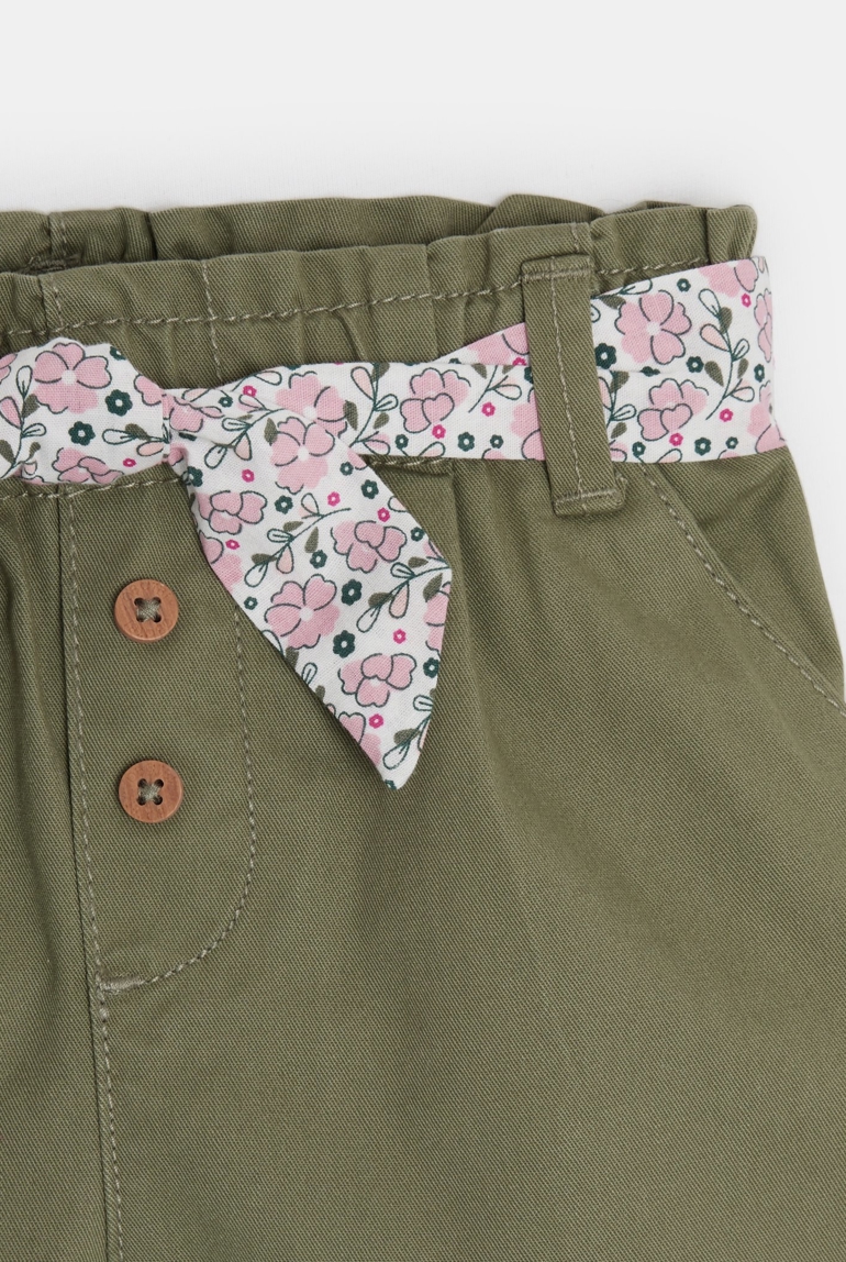 パンツ andwang Baby office belt short pants Baby girl's green printed scalloped shorts with a belt