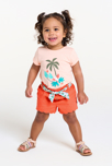 Festonierte orangefarbene Shorts mit bedrucktem Gürtel Baby Mädchen 1