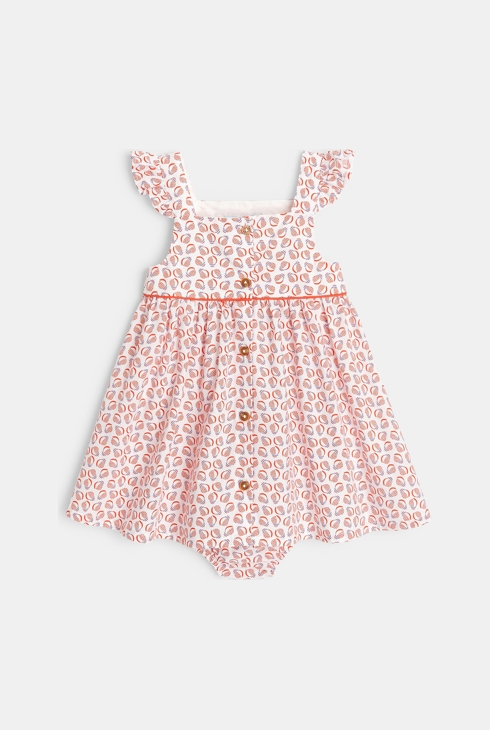 Robe à bretelles graphique et bloomer bleue bébé fille