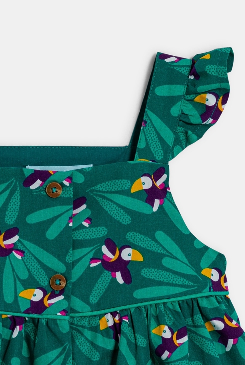 Robe à bretelles graphique et bloomer vert bébé fille 2