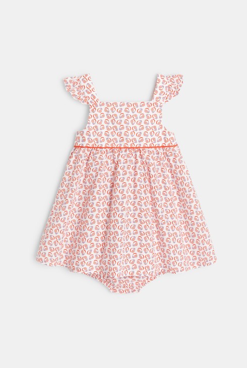 Robe à bretelles graphique et bloomer bleue bébé fille