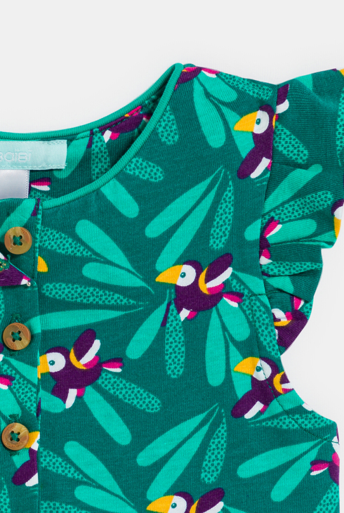 Combi courte légère imprimée vert bébé fille 2