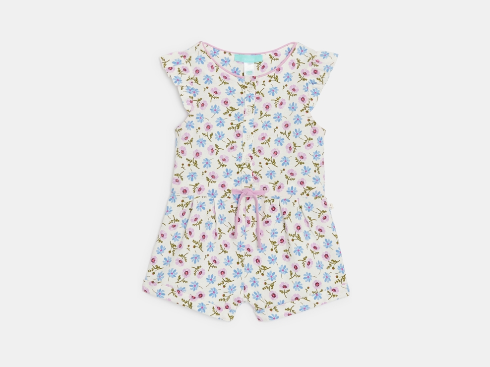 Kurzer bedruckter leichter Baby-Overall in Grün für Mädchen 2