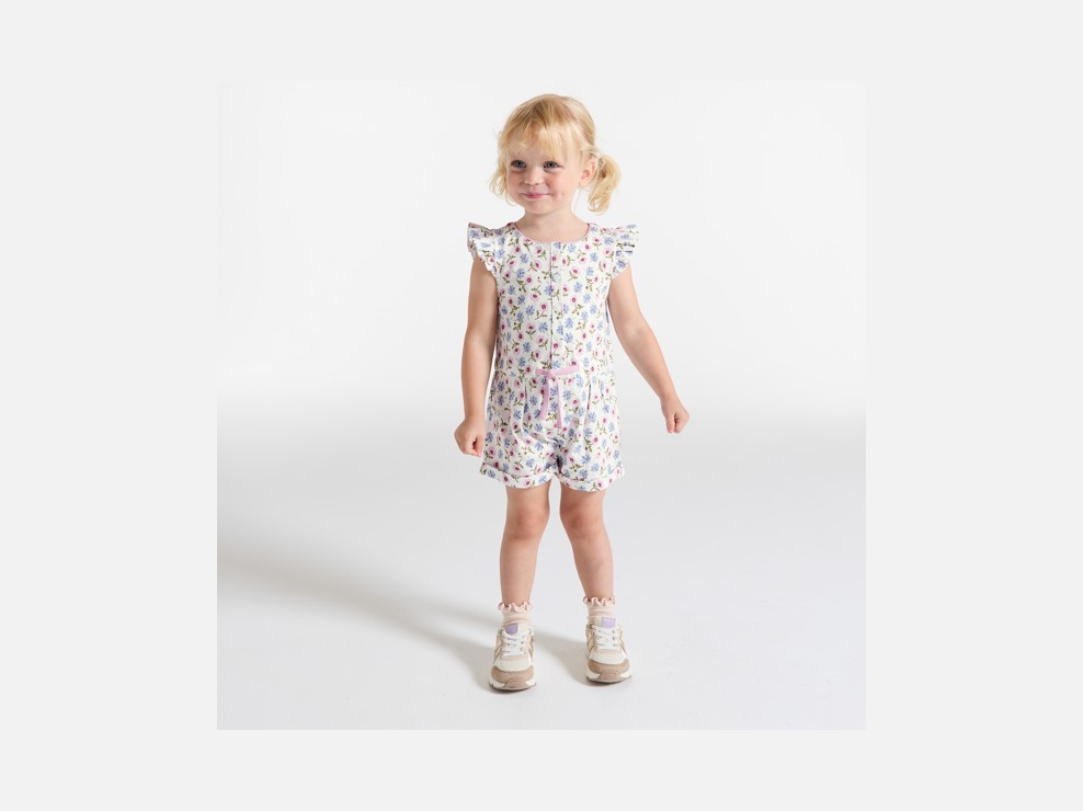 Kurzer bedruckter leichter Baby-Overall in Grün für Mädchen 1