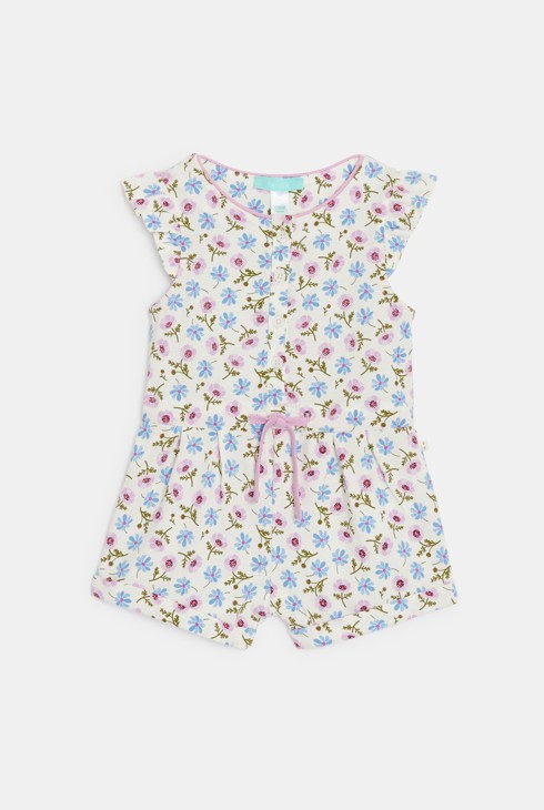 Kurzer bedruckter leichter Baby-Overall in Grün für Mädchen 2