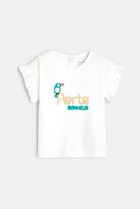 T-shirt à volants toucan blanc bébé fille 1