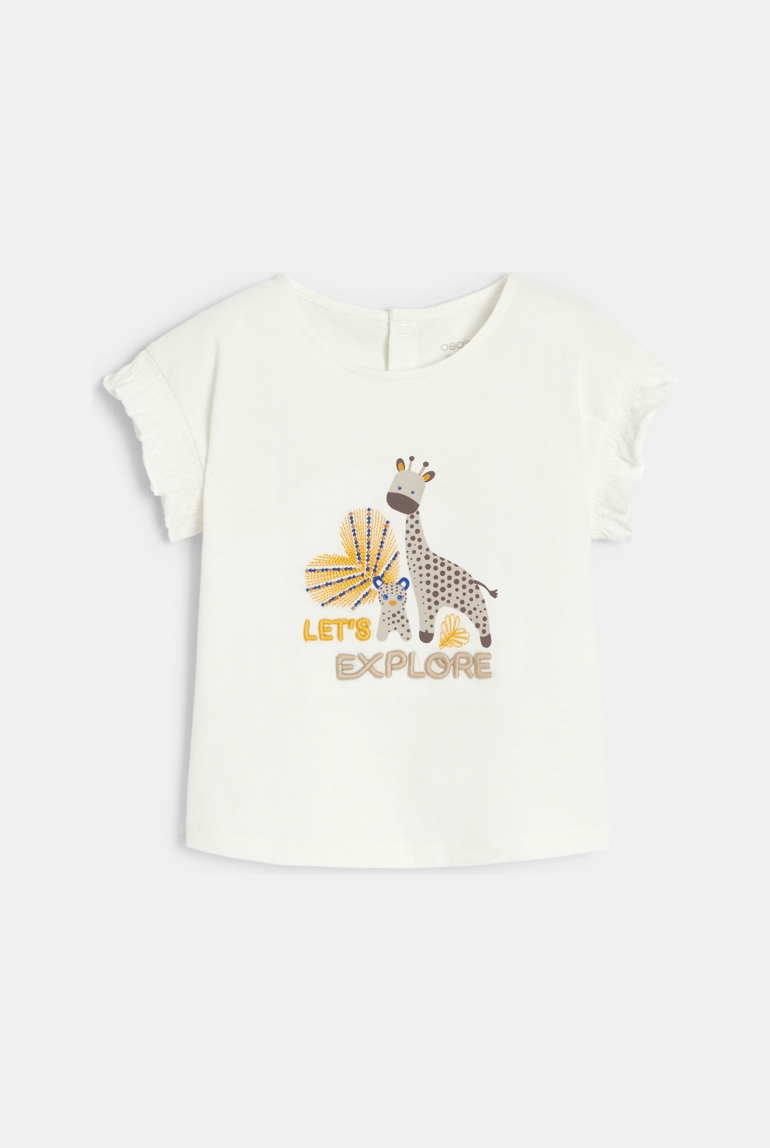 T-shirt à volants animaux blanc bébé fille 1