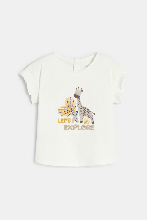 T-shirt bianca animali con maniche con volant neonata 1