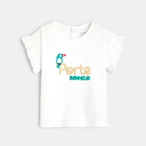 T-shirt à volants toucan blanc bébé fille 1