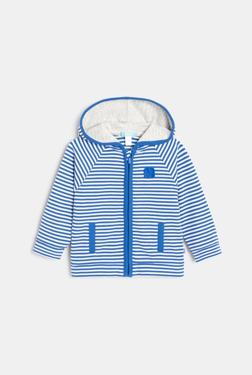 Sweatshirt mit Reißverschluss aus gestreiftem Strickgewebe Krebs Blau Baby Jungen 1