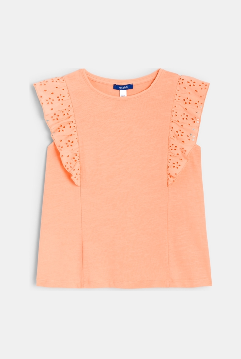 T-shirt détail broderie anglaise orange fille 1