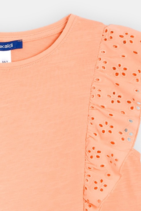 T-shirt détail broderie anglaise orange fille 2