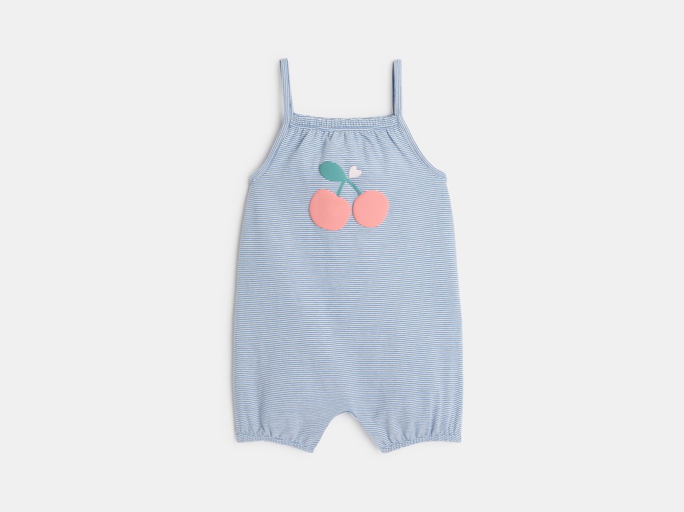 Tutina corta a righe con spalline blu bimba 1