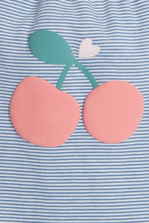 Mono corto de rayas con tirantes azul bebé niña 2