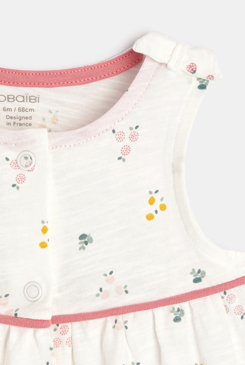 Robe à bretelles imprimé fleuri et bloomer blanche naissance