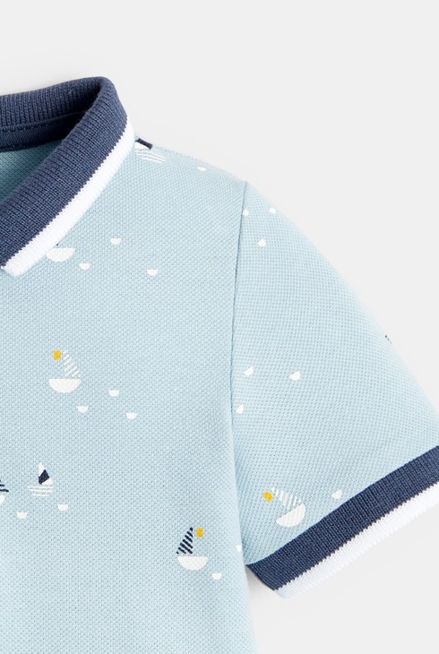 Kurzoverall aus Pikee-Strick Boote Blau Geburt 2