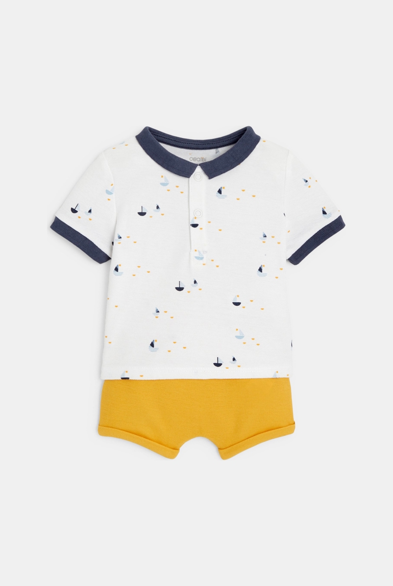 Polo bateaux et short maille piquée jaune naissance 1