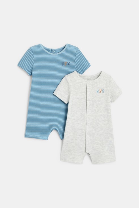 Kurzoverall aus Jersey, unifarben und gestreift (2er-Pack) Blau Geburt