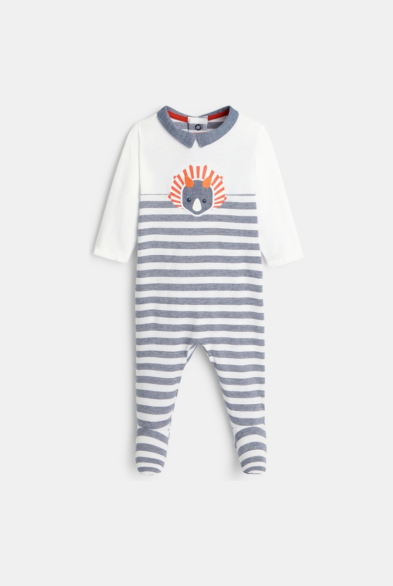 Dors-bien rayé dinosaure bleu bébé garçon 1