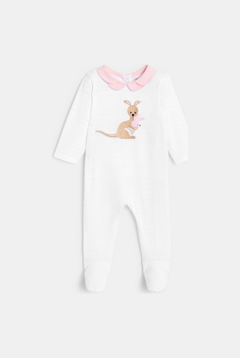 Strampler mit Kanguru und Blütenblattkragen Weiß Baby Mädchen 1