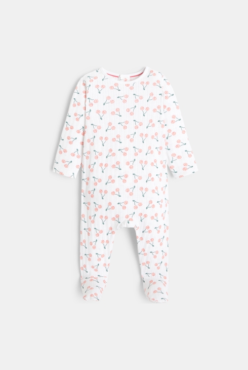 Pajac iz modnega pletiva s potiskom češenj bela dojenček deklica 1