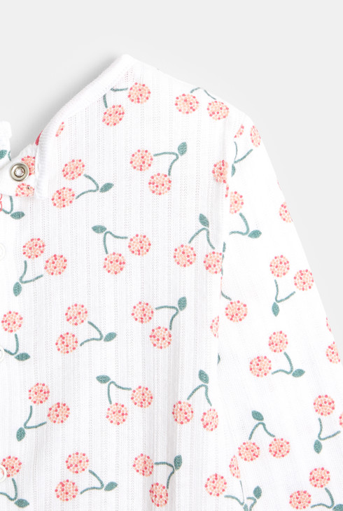 Pajac iz modnega pletiva s potiskom češenj bela dojenček deklica 2