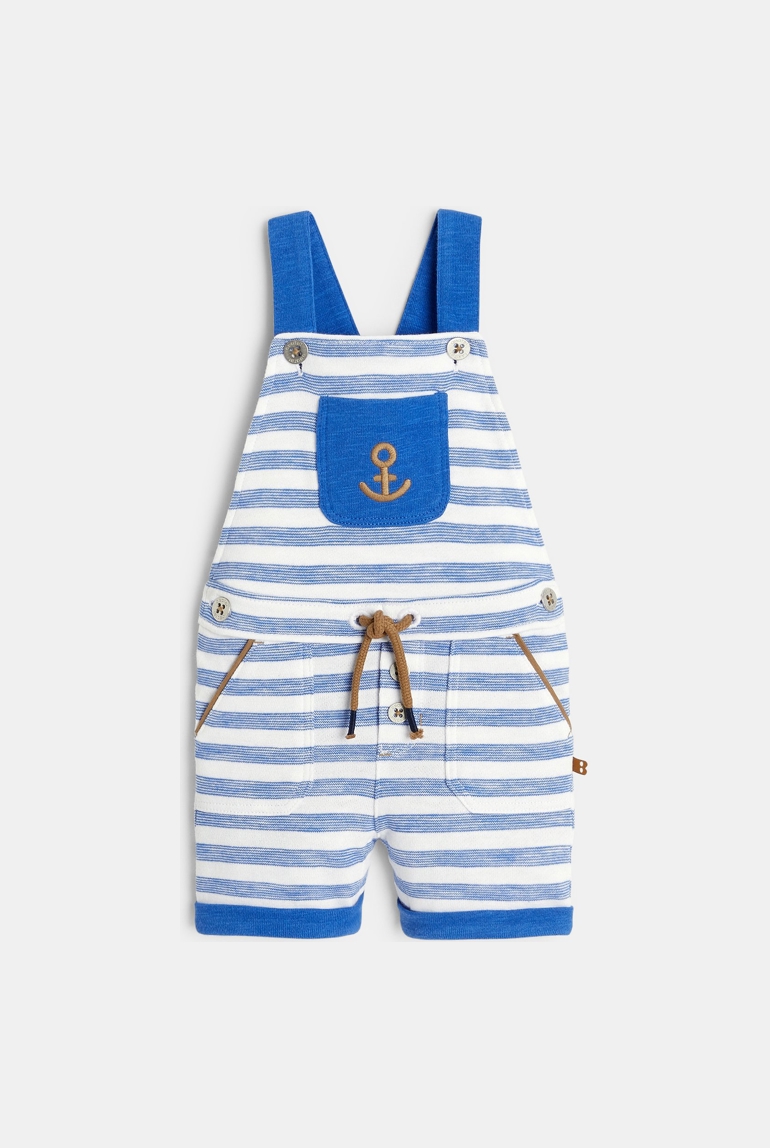 Salopette courte rayée en molleton bleu bébé garçon 1