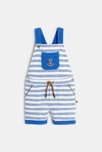 Salopette courte rayée en molleton bleu bébé garçon 1