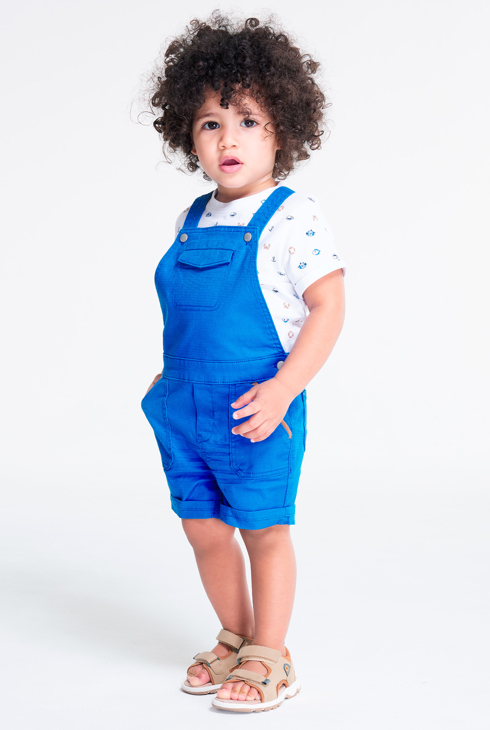 Salopette courte et t-shirt imprimé marin violette bébé garçon 1