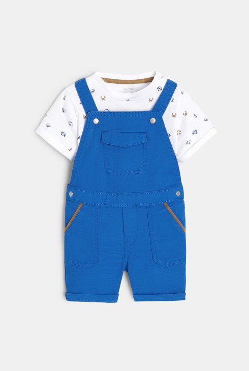 Salopette courte et t-shirt imprimé marin violette bébé garçon 2
