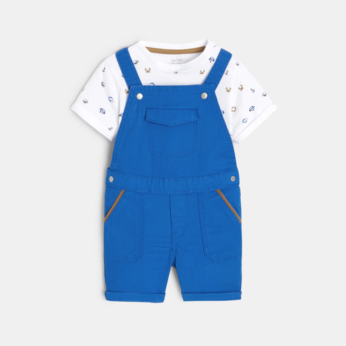 Salopette Courte Et T-shirt Imprimé Marin Violette Bébé Garçon - Bleu Drapeau - 6M - OBAIBI