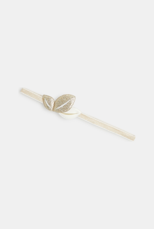 Headband feuilles brillantes à élastique jaune bébé fille 1