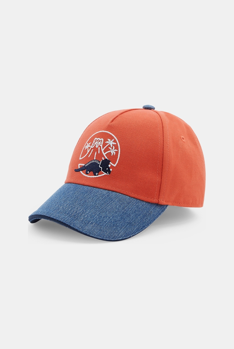 Casquette bi-matière dinosaure orange bébé garçon 1