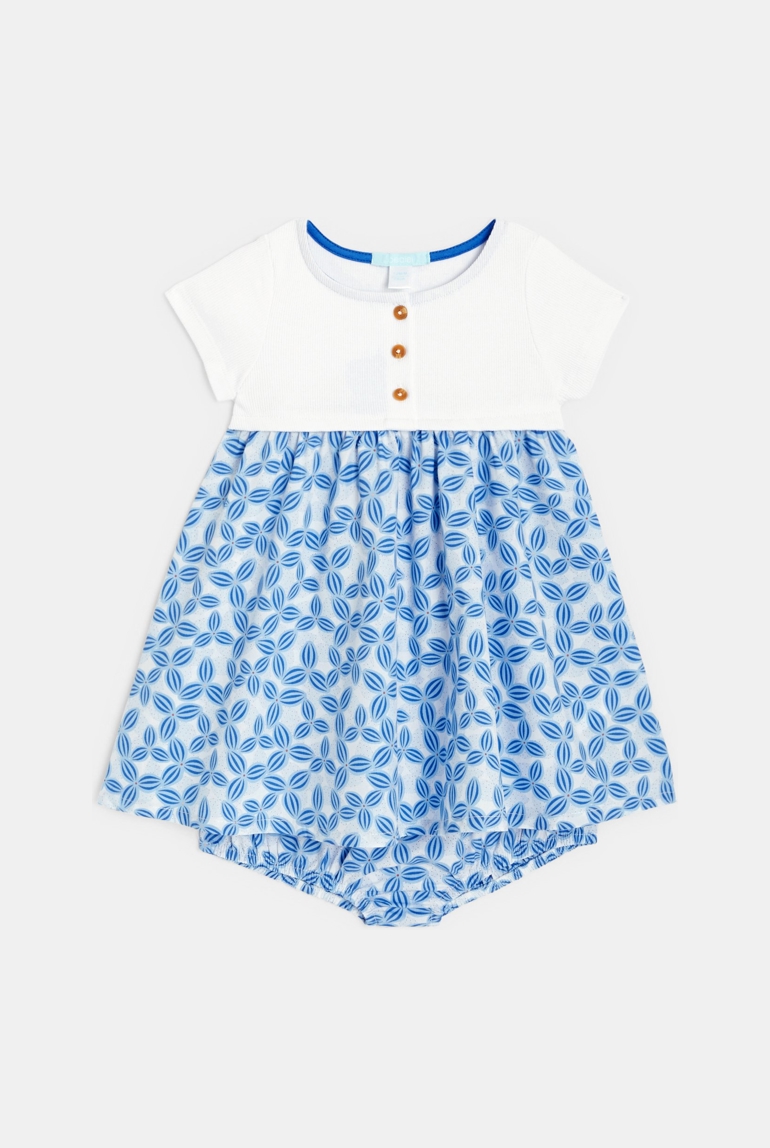 Robe effet 2 en 1 avec bloomer bleu bébé fille 1