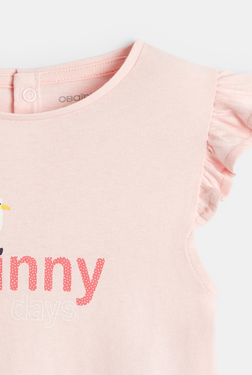 T-Shirt mit Vogelprint und Schriftzug Rosa Baby Mädchen