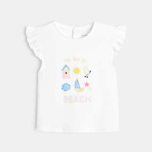 T-shirt imprimé plage blanc bébé fille 1