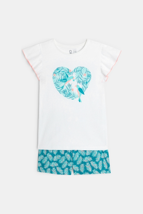 Pyjama short 2 pièces en jersey blanc fille 1