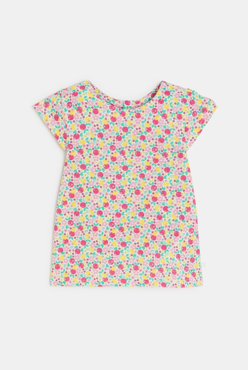 Salopette courte et t-shirt rose bébé fille