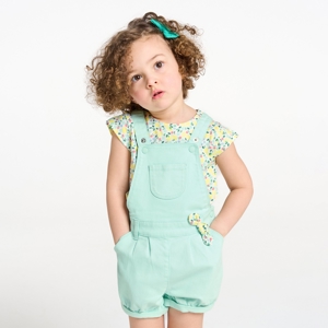 Baby girl's blue and lemon short overalls and T-shirt 1