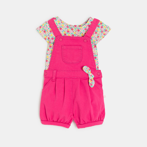 Salopette Courte Et T-shirt Rose Bébé Fille - Rose Moyen Fonce - 3M - OBAIBI