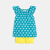 Blouse imprimée palmiers et short bleue bébé fille