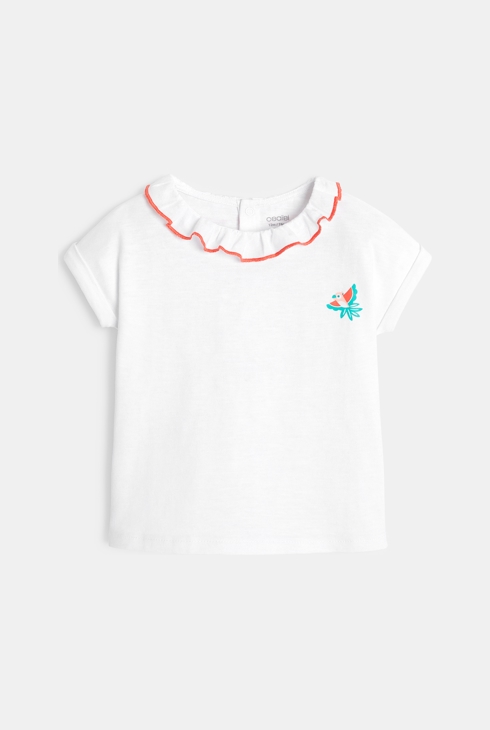 T-shirt col volanté patch toucan blanc bébé fille 1
