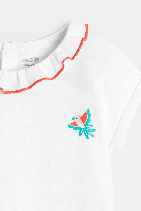 T-shirt col volanté patch toucan blanc bébé fille 2