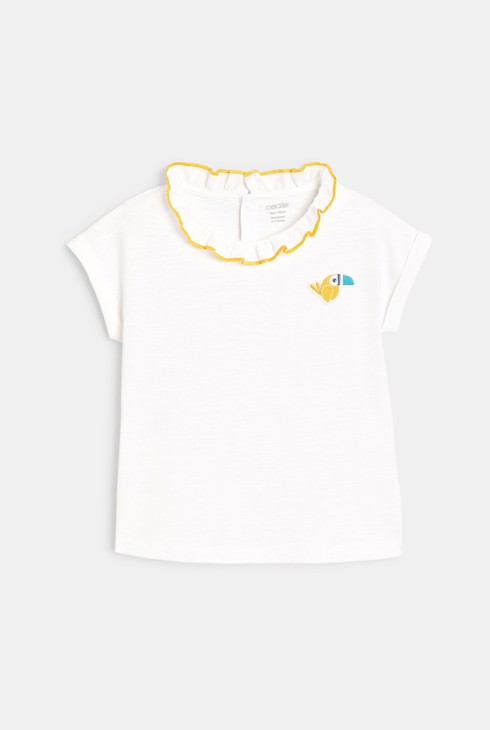 T-shirt col volanté patch toucan blanc bébé fille 2