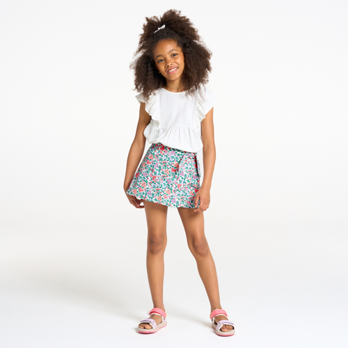 Jupe short en jersey fleuri fille Okaidi Obaibi