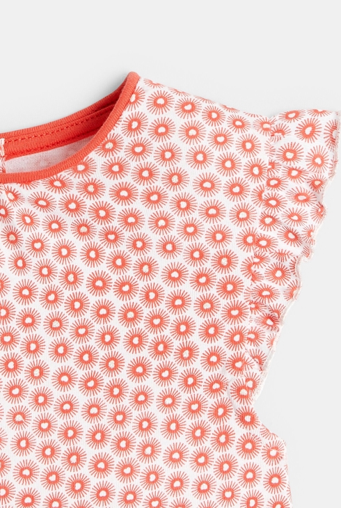 Kratek kombinezon  z grafičnim potiskom sonca  oranžna dojenček deklica 2