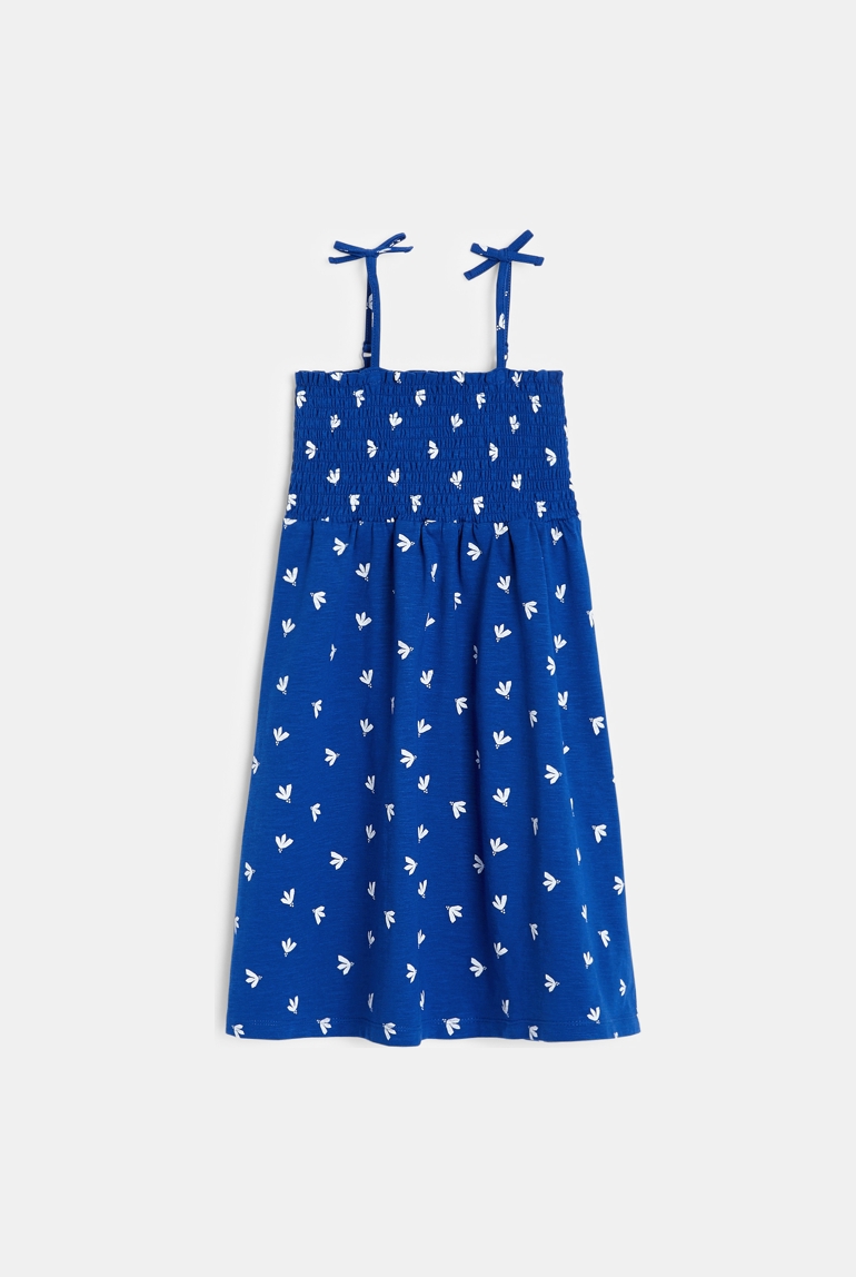 Robe à smocks imprimée bleu fille 1
